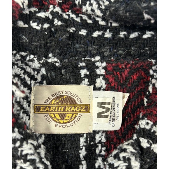 Earth Rags Festival Hoodie Red Black Baja Bohemian Striped Pullover Poncho Med - Picture 3 of 6